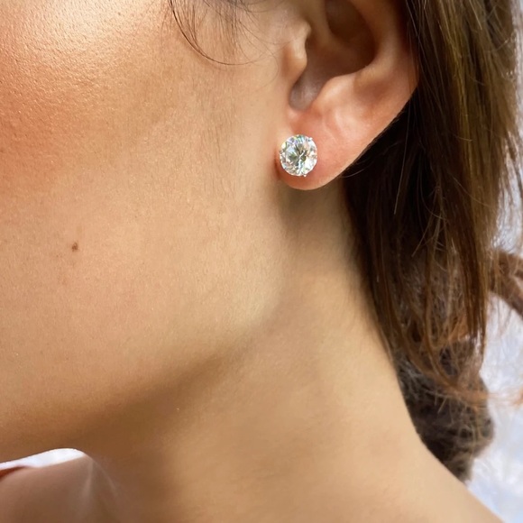 Jewelry - 925 Sterling Silver 4ctw (2ct each) Zircon Diamond 3-Pronged Solitaire Earrings!